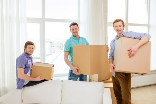 Furniture and boxes loaded into a moving van for transport